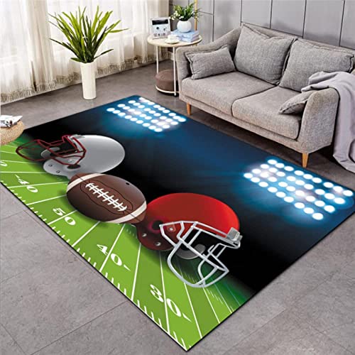 JOKITA Teppich Schlafzimmer Modern American Football 3D American Football Wohnzimmer Teppich American Football Dekoration Carpet rutschfeste Teppiche, 140 x 200 cm von JOKITA