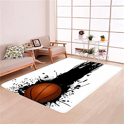 JOKITA Teppich Schlafzimmer Modern Basketball 3D Basketball Wohnzimmer Teppich Basketball Dekoration Carpet rutschfeste Teppiche, 100x150 cm von JOKITA