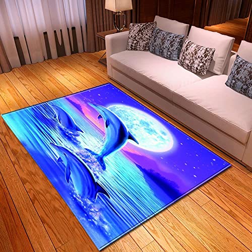 JOKITA Teppich Schlafzimmer Modern Delfin 3D Delfin Wohnzimmer Teppich Delfin Dekoration Carpet rutschfeste Teppiche, 100x150 cm von JOKITA