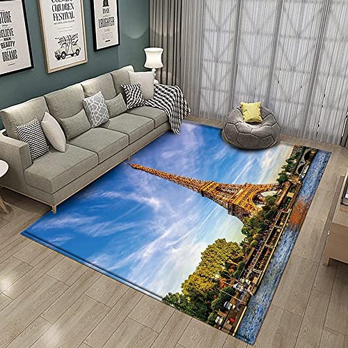JOKITA Teppich Schlafzimmer Modern Eiffelturm 3D Eiffelturm Wohnzimmer Teppich Eiffelturm Dekoration Carpet rutschfeste Teppiche, 100x150 cm von JOKITA