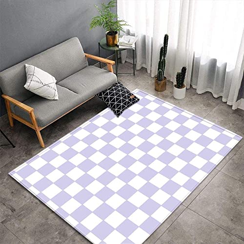 JOKITA Teppich Schlafzimmer Modern Lila Kariert 3D Lila Kariert Wohnzimmer Teppich Lila Kariert Dekoration Carpet rutschfeste Teppiche, 140 x 200 cm von JOKITA