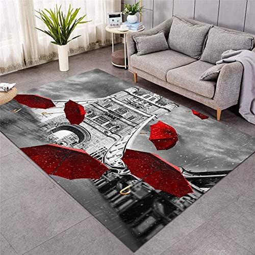 JOKITA Teppich Schlafzimmer Modern Romantisches Paris 3D Romantisches Paris Wohnzimmer Teppich Romantisches Paris Dekoration Carpet rutschfeste Teppiche, 120 x 170 cm von JOKITA