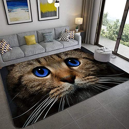 JOKITA Teppich Schlafzimmer Modern Katze 3D Katze Wohnzimmer Teppich Katze Dekoration Carpet rutschfeste Teppiche, 80x160 cm von JOKITA