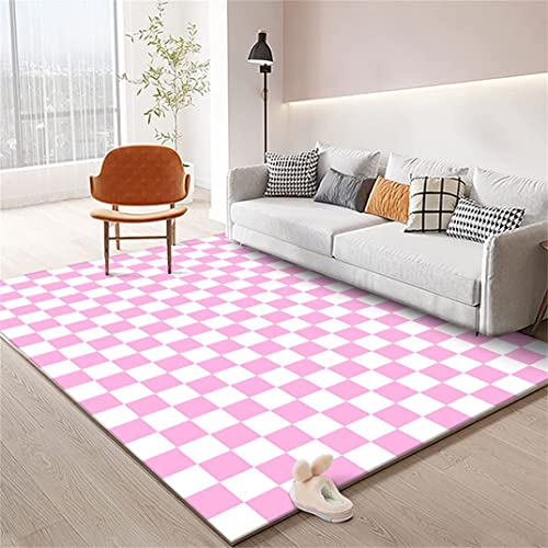 JOKITA Teppich Schlafzimmer Modern Rosa Karo 3D Rosa Karo Wohnzimmer Teppich Rosa Karo Dekoration Carpet rutschfeste Teppiche, 120 x 170 cm von JOKITA