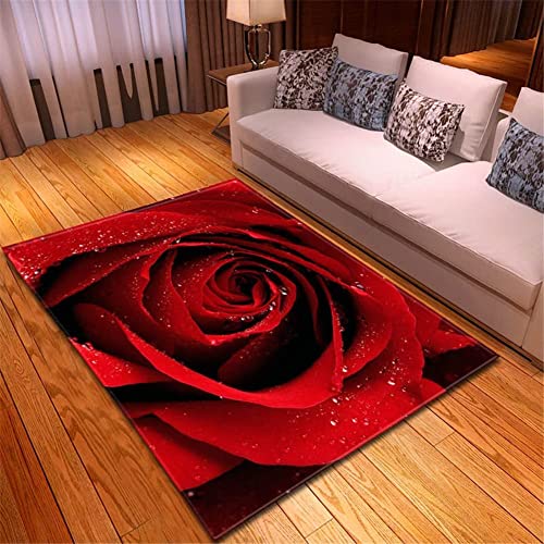 Teppich Schlafzimmer Modern Rote Rose 3D Rote Rose Wohnzimmer Teppich Rote Rose Dekoration Carpet rutschfeste Teppiche, 80x160 cm von JOKITA