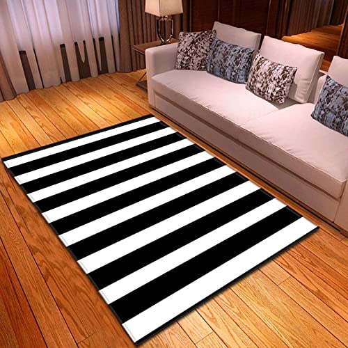 JOKITA Teppich Schlafzimmer Modern Schwarze Und Weiße Streifen 3D Schwarze Und Weiße Streifen Wohnzimmer Teppich Schwarze Und Weiße Streifen Dekoration Carpet rutschfeste Teppiche, 120 x 170 cm von JOKITA