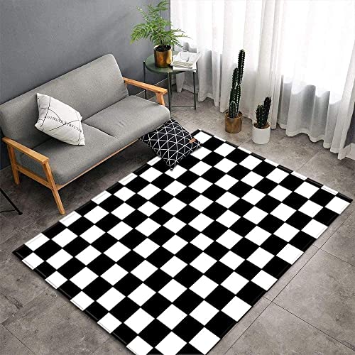 Teppich Schlafzimmer Modern Schwarzes Und Weißes Schachbrett 3D Schwarzes Und Weißes Schachbrett Wohnzimmer Teppich Schwarzes Und Weißes Schachbrett Dekoration Carpet Rutschfeste Teppiche, 60x120 cm von JOKITA