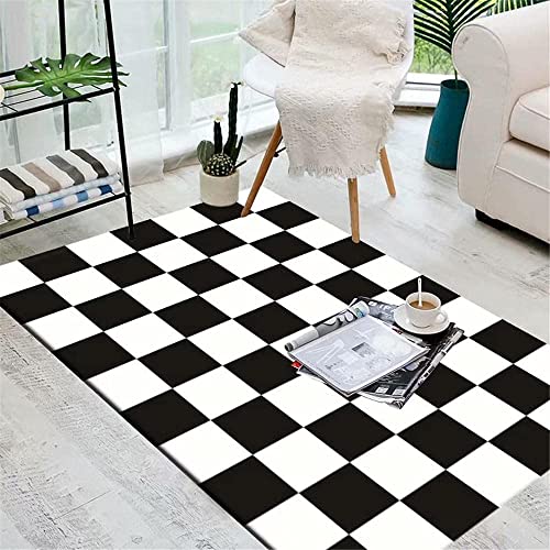 Teppich Schlafzimmer Modern Schwarzes Und Weißes Schachbrett 3D Schwarzes Und Weißes Schachbrett Wohnzimmer Teppich Schwarzes Und Weißes Schachbrett Dekoration Carpet Rutschfeste Teppiche, 80x160 cm von JOKITA