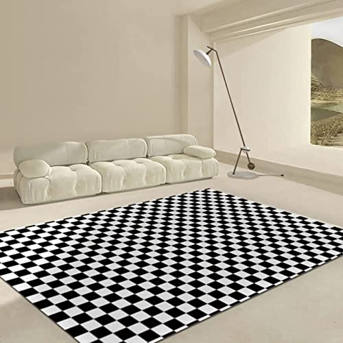 Teppich Schlafzimmer Modern Schwarzes Und Weißes Schachbrettmuster 3D Schwarzes Und Weißes Schachbrettmuster Wohnzimmer Teppich Schachbrettmuster Dekoration Carpet Rutschfeste Teppiche, 120 x 170 cm von JOKITA