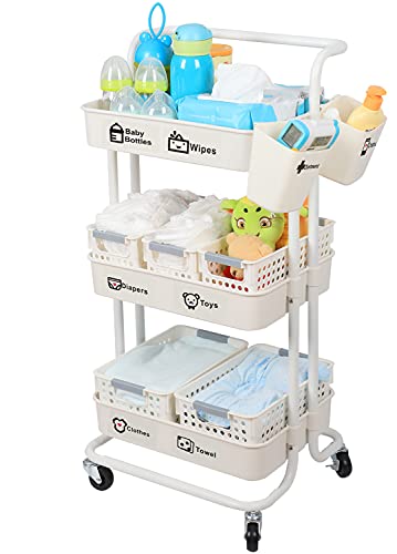 JOLEAD Baby-Wickeltasche, Organizer, beweglich, 3-stöckig, stabil, für Neugeborene, Kinderzimmer, Aufbewahrungswagen für Wickeltische, hängenden Tassen und Aufkleber, einfach zu montieren von JOLEAD
