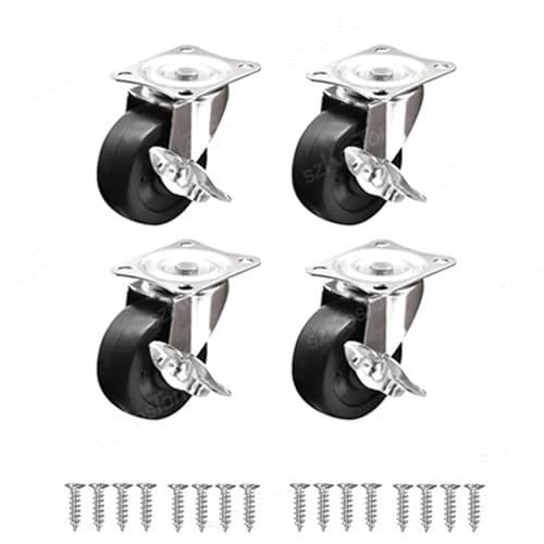 2/4 Stück robuste Lenkrolle, geräuschlose Trolley-Räder, drehbare Möbelrolle mit Sicherheitsverriegelungsbremse for Tisch, Stuhl, Sofa(4pcs-with Brake,1.5 inch) von JOLIANE