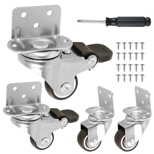 4 Stück 1/2 Zoll Möbelrollen 360° drehbar L-förmige Lenkrollen aus weichem Gummi mit Bremse Silent Roller DIY Wohnaccessoire(1 inch) von JOLIANE