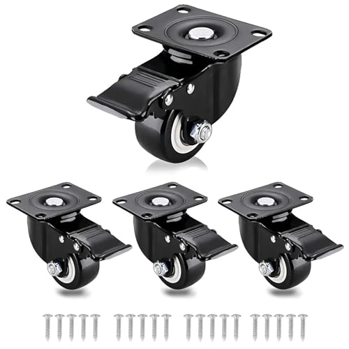 4 Stück Hochleistungsrollen Gummiräder Rollen for Möbelrad Lenkrollen 360 ° Lenkrolle Industriell mit Bremse Offic(4pcs,3 inch) von JOLIANE