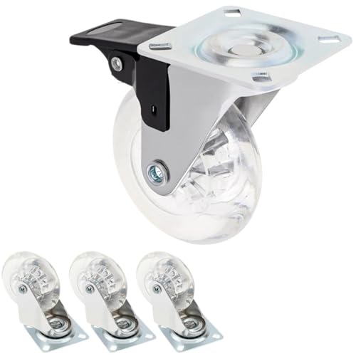 4Pcs 2/3 Zoll Caster Pu Transparent Universal Kristall Rad Kein Lärm Kleine Warenkorb Industrielle Bürostuhl Rollen Werkzeug(2inch with Brakes) von JOLIANE