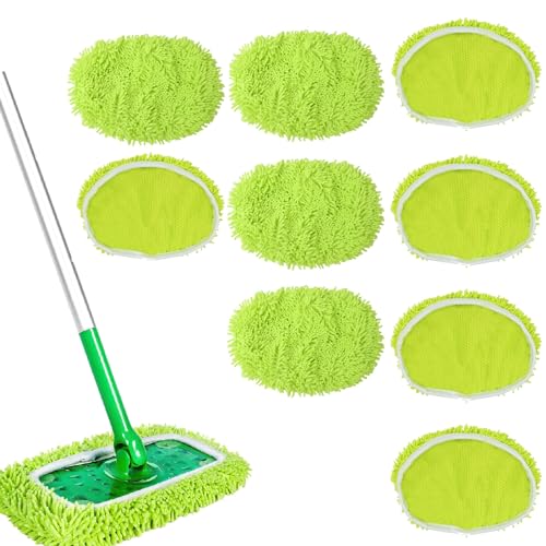 JOLIGAEA 10 Stück Wiederverwendbar Bodenwischer Bezug, Trockene Bodentücher / Feuchte Bodentücher für Swiffer Sweeper Mop, Mop Microfaser Reinigung Pads für die Reinigung Hartholz, Laminat, Fliesen von JOLIGAEA