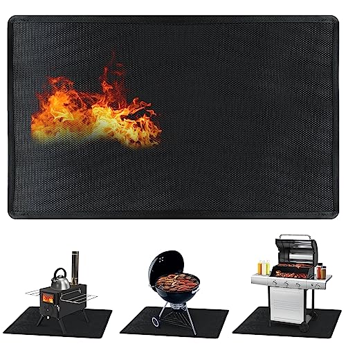 JOLIGAEA 101*152cm Feuerfeste Unterlage Hitzebeständig bis 1800°F Hitzeschutzmatte Grillteppich Bodenschutzmatte Grillmatten Bodenmatte Feuerstellenmatte Outdoor BBQ Matte für Gasgrill Holzkohlegrill von JOLIGAEA