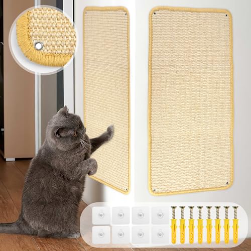 JOLIGAEA 2 Stück Kratzmatte Katze, 60x30cm Kratzmatte Katze Sisal, Teppich Katzen Kratzbrett Wand, Widerstandsfähig kratzpappe für Katzen, Sisal Teppich Katzenkratzmatte für Sofa Möbel Tür Kratzschutz von JOLIGAEA