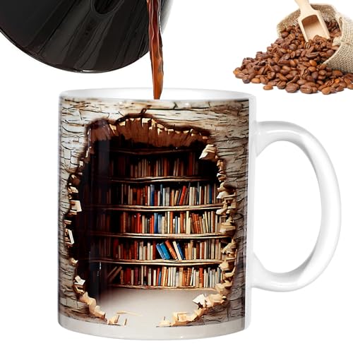 JOLIGAEA 3D-Bücherregal-Tasse, Bücherregal-Kaffeetasse, Keramik-Bücherregal-Kaffeetasse, Bibliothek Bücherregal Tasse, Bibliotheks-Keramikbecher, Mehrzweck-Keramikbecher, Stil B von JOLIGAEA