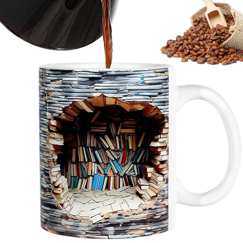 JOLIGAEA 3D-Bücherregal-Tasse, Bücherregal-Kaffeetasse, Keramik-Bücherregal-Kaffeetasse, Bibliothek Bücherregal Tasse, Bibliotheks-Keramikbecher, Mehrzweck-Keramikbecher, Stil C von JOLIGAEA