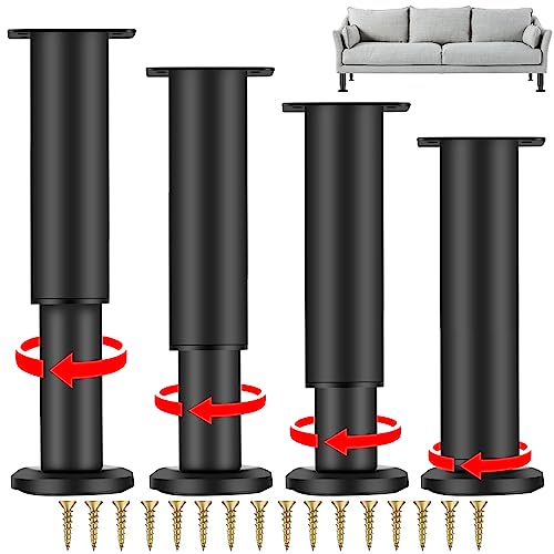 JOLIGAEA 4 Stück Möbelfüße Metall, 25 cm Verstellbare Schwarz Möbelfüsse, Einstellbare Höhe 0-170 mm, Belastbar bis 800 KG, Möbelbeine für Fernsehschrank Sofa Lehrstuhl Badezimmerschrank, mit Sockel von JOLIGAEA