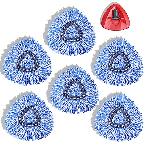 JOLIGAEA 6 Stücke Mikrofaser Wischmop Ersatzkopf mit Nachfüllkopf, 2 in1 EasyWring&Clean, Spin Mop für alle Bodenarten, 360 Grad Drehmoppköpfe, Mikrofaser-Wischmoppköpfe, Triangle Spin Mop von JOLIGAEA