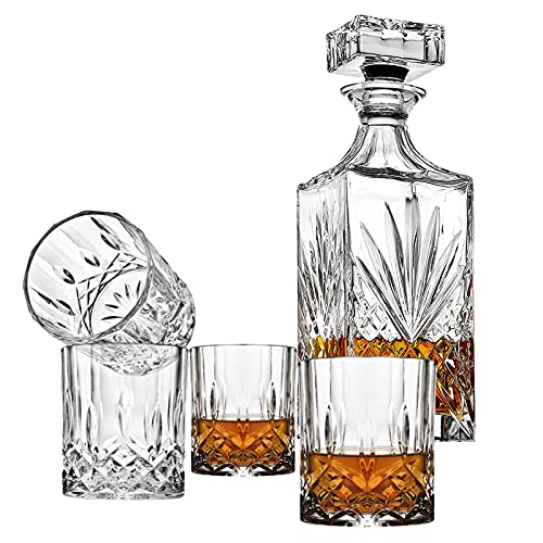 JOLIGAEA Whisky Karaffe 5er Set, 700ml Whisky Dekanter mit 4 x 310 ml Whisky Gläser, Whisky-Dekanter-Set für Spirituosen, Scotch, Wodka, Geschenk zum Geburtstag für Männer Mann Papa von JOLIGAEA