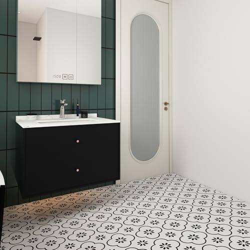 JOLIHOME Blumen-Muster Bodenfliese Schwarz und Weiß Selbstklebend Vinyl Bodenbelag Kontaktpapier Wandaufkleber für Arbeitsplatten Badezimmer Wasserdicht Rutschfest (Amaryllis, 20x20cm, 10 PCS) von JOLIHOME