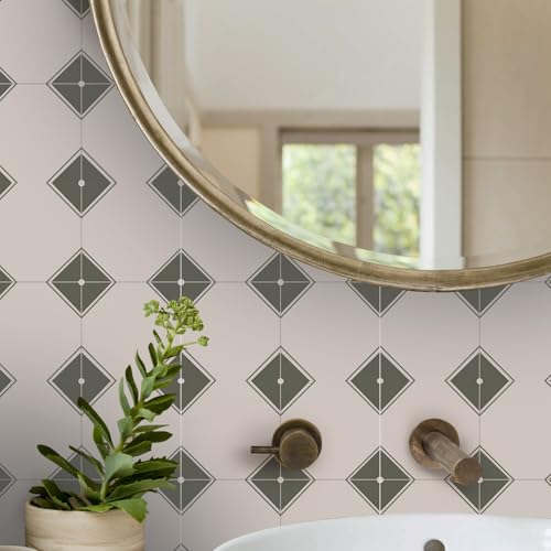 JOLIHOME Geometrisch Bodenfliese Streifen Selbstklebend Vinyl-Bodenbelag Kontaktpapier Selbstklebendes Plastik Wandsticker für Küche Arbeitsplatte DIY Abriebfest (Grüner Block, 20x20cm, 10 PCS) von JOLIHOME