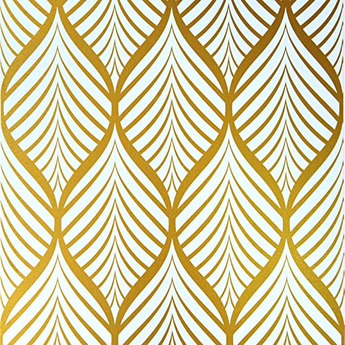 JOLIHOME Geometrische Muster Tapete Gold und Weiß Moderne Minimalistische Wasserdichte Selbstklebende Tapeten für Küchen Badezimmer Wohnzimmer Schlafzimmer Wandaufkleber 44,5X1000cm von JOLIHOME