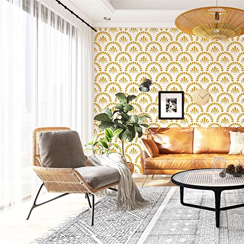 JOLIHOME Gold Fächer Look Geometrische Selbstklebende Tapete Wasserdichtes Kontaktpapier zum Abziehen und Aufkleben Abnehmbare Vinyl-Folie Rolle für Bad Küche Arbeitsplatte 44.5x500cm von JOLIHOME