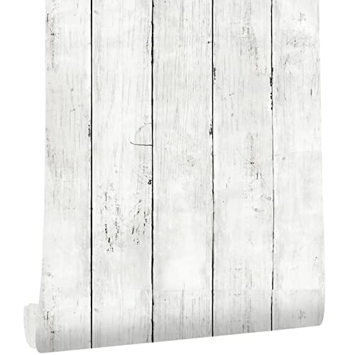 JOLIHOME Holzoptik Tapete Weiße Klebefolie Selbstklebend Retro Aufkleber Stil Wasserdicht Dekorfolie für KüChe Badezimmer Wohnzimmer Schlafzimmer Wand 44,5x500 cm von JOLIHOME