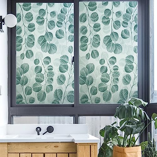 JOLIHOME Privatsphäre Fensterfolie Buntglas-Fensteraufkleber Nicht Klebend Mattierte Vinylfolie Abnehmbare Statische Klebefolie Tönungsfolie Rollen für Zuhause Büro Dekor Runde Blätter 44.5x200cm von JOLIHOME