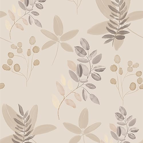 JOLIHOME Selbstklebende Tapete mit Blättern und Früchten in Beige Braunes und Graues Vintage-Kontaktpapier Selbstklebende Vinylfolie Rollen zum Abdecken von Badoberflächen 44,5x500cm von JOLIHOME