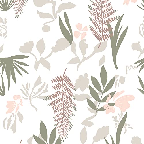 JOLIHOME Vintage Floral Selbstklebende Tapete Blumen und Gras Abziehbares Kontaktpapier Rosa, Grün und Braun Ablösbare Wandaufkleber für Schrank Arbeitsplatte 44.5x500cm von JOLIHOME