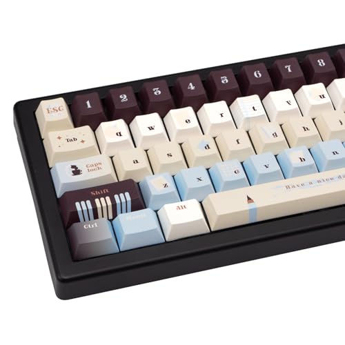 145-Tasten Cherry-Profil PBT Dye-Sublimation Keycaps – Vintage Blau, Braun & Cremefarbene Farbgebung, Custom Keycaps für ANSI/ISO Layout Mechanische Tastaturen von JOLINTAL