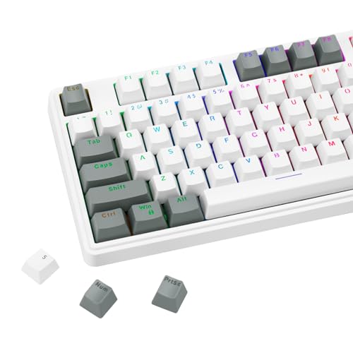 JOLINTAL 104er Grau-Weiß Tastenkappen – PBT, Cherry-Profil, Dye-Sub Design, durchsichtig für RGB & kompatibel mit mechanischen Tastaturen von JOLINTAL