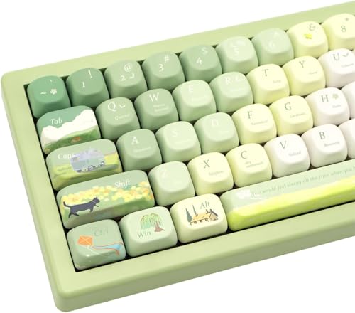 JOLINTAL 131 Tasten Grün MOA Profil Keycap, Fünf Seite Dye Sublimation PBT Keycap Set, Cute Keyboard Keycap Runde Custom Keycap Frühling Ästhetische Keycaps für Mechanische Tastatur von JOLINTAL