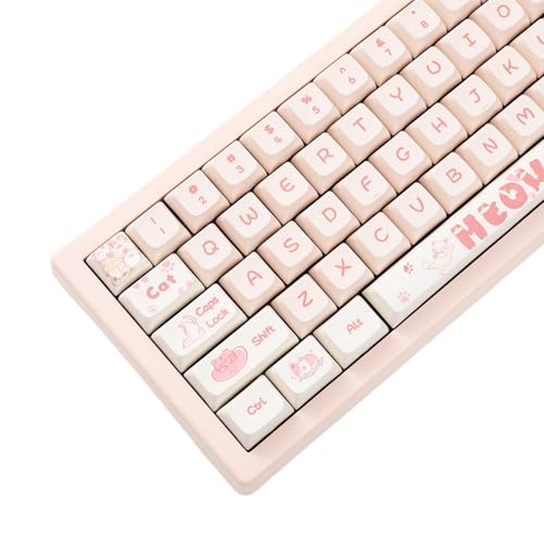 JOLINTAL 133 Tasten PBT Keycap Set - Pink Kätzchen Design, für Cherry MX, XDA-Profile, Cute Keyboard Custom Keycaps für Mechanische Tastaturen von JOLINTAL
