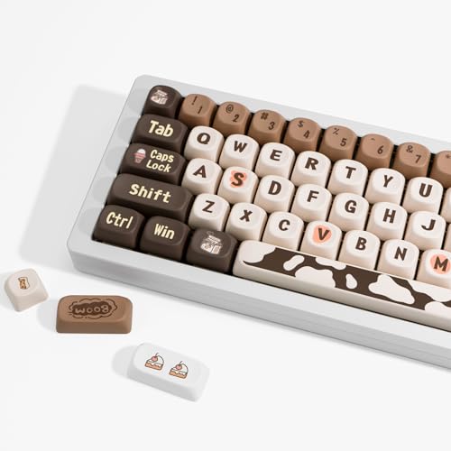 JOLINTAL 136 Tasten Round Coffee Keycaps, PBT MOA Keycaps, Dye-Sub Custom Keycaps 60 Prozent, Beige Keycaps Brown Keycaps for Mechanical Keycaps (Chocolate Coffee Keycaps for Winter) von JOLINTAL