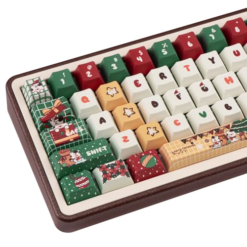 JOLINTAL Christmas Theme Keycaps 130 Keys Cherry Profile PBT Keycap Set Dye Sub Kawaii Custom Keycaps with Snowman, Christmas Tree Fit for 61/64/87/104/108 Cherry MX Mechanical Keyboard von JOLINTAL