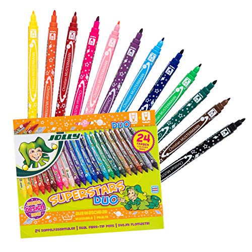 JOLLY Superstars DUO Fasermaler mit Namen | personalisierte Filzstifte mit zwei Spitzen | perfekt für die Schule (24 Stifte) von JOLLY
