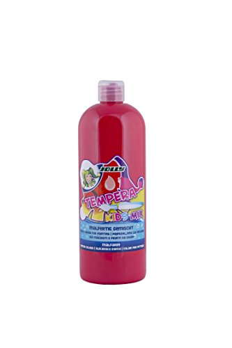 JOLLY Tempera Kids Mix Malfarbe, Flüssigfarbe, 1L Flasche Karminrot, leuchtende und deckende Farben, unverdünnt oder mit Wasser vermalbar, auf allen Materialien anwendbar von JOLLY