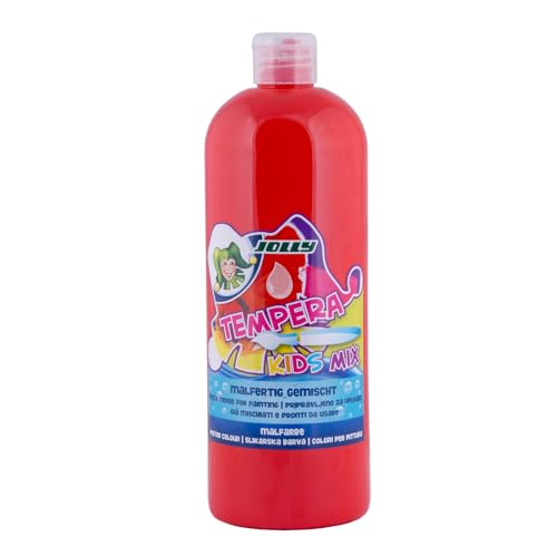 JOLLY Tempera Kids Mix Malfarbe, Flüssigfarbe, 1L Flasche Zinnober, leuchtende und deckende Farben, unverdünnt oder mit Wasser vermalbar, auf allen Materialien anwendbar von JOLLY
