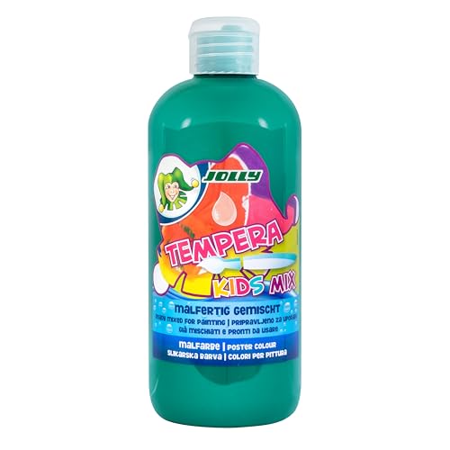 JOLLY Tempera Kids Mix Malfarbe, Flüssigfarbe, 0,5L Flasche Dunkelgrün, leuchtende und deckende Farben, unverdünnt oder mit Wasser vermallbar, auf allen Materialien anwendbar von JOLLY