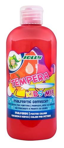 JOLLY Tempera Kids Mix Malfarbe, Flüssigfarbe 0,5L Flasche Karminrot, leuchtende und deckende Farben, unverdünnt oder mit Wasser vermalbar, auf allen Materialien anwendbar von JOLLY