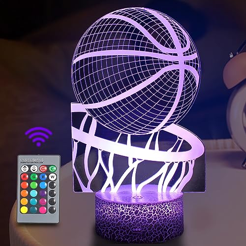 Basketball Nachtlicht für Kinder, JOLLYEEP 3D Illusion Lampe Kinderzimmer LED Licht,Fernbedienung 16 Farbwechsel Dimmbar, Geburtstag Weihnachtsgeschenke für Mädchen Junge Wohnzimmer Schlafzimmer Dekor von JOLLYEEP