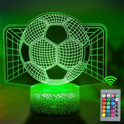 JOLLYEEP Fußball Nachtlicht für Kinder, 3D Illusion Lampe Kinderzimmer LED Licht, Fernbedienung 16 Farbwechsel Dimmbar, Geburtstag Weihnachtsgeschenke für Mädchen Junge Wohnzimmer Schlafzimmer Dekor von JOLLYEEP