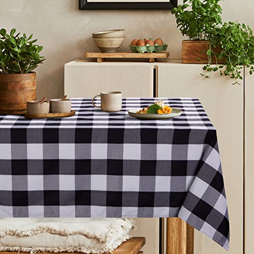 JOLLYTOP Tischdecke Gingham Tischdecke Abwaschbar Rechteckige Tischdecke Karierte Karo Tischtuch Waschbare Tischdecke für Party Picknick Küche Urlaub Abendessen, 140x228cm, Schwarz und Weiß von JOLLYTOP