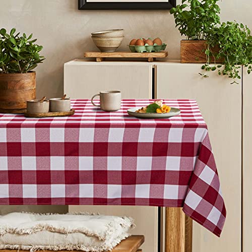 JOLLYTOP Tischdecke Weihnachten Weihnachtstischdecken Karierte Tischdecken aus Polyester Waschbar Rechteck Tischwäsche im Landhausstil Plaid Tischdecke für Weihnachtsfeiern, Rot Weiß,140 x 190cm von JOLLYTOP