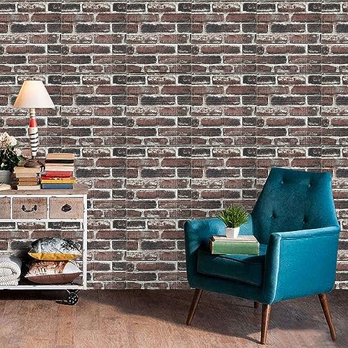 JOLOV 3D Wandpaneele Selbstklebend,3D Wandpaneele Selbstklebend Tapete Ziegel Steinoptik Brick Pattern Wallpaper Wandaufkleber,für Wohnzimmer,Schlafzimmer,Küche,Badezimmer (roter Backstein) von JOLOV